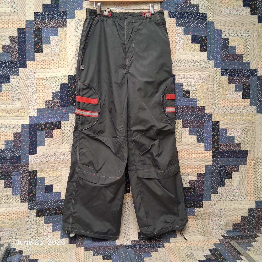 Vintage Caffeine Nylon Raver Cargo Pants Stash Pocket Sz Medium Baggy Reflective